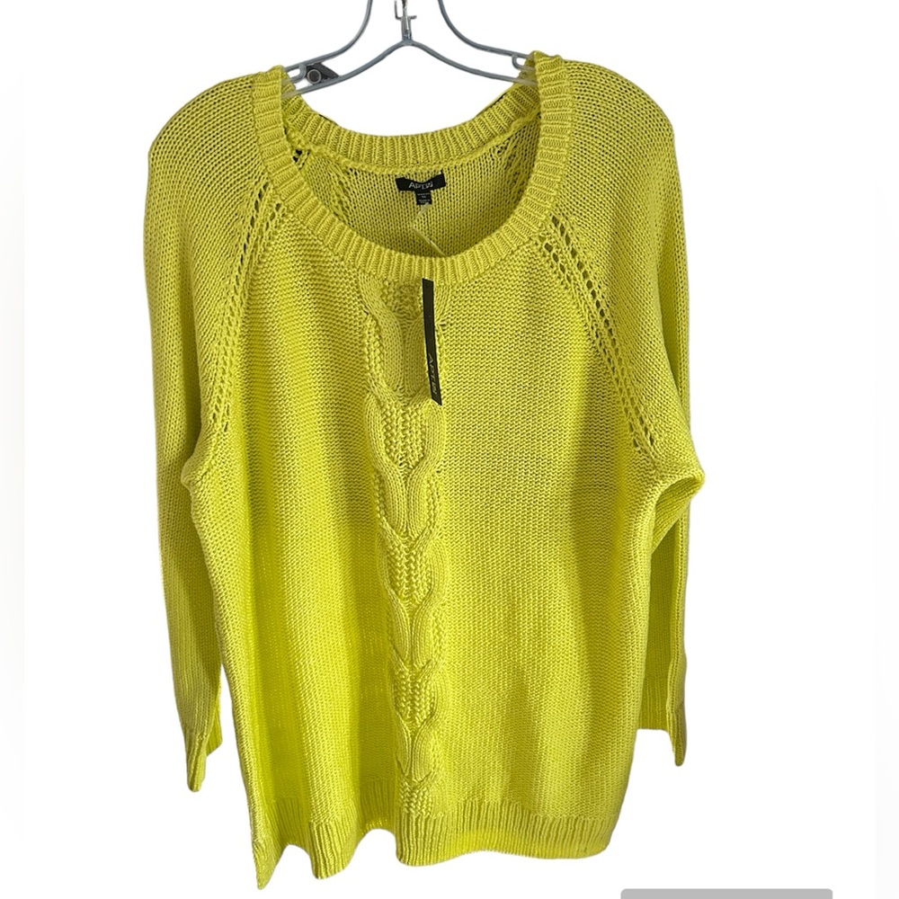 APT 9 bright limeade cable pullover sweater, size 1X, Acrylic (NWT)